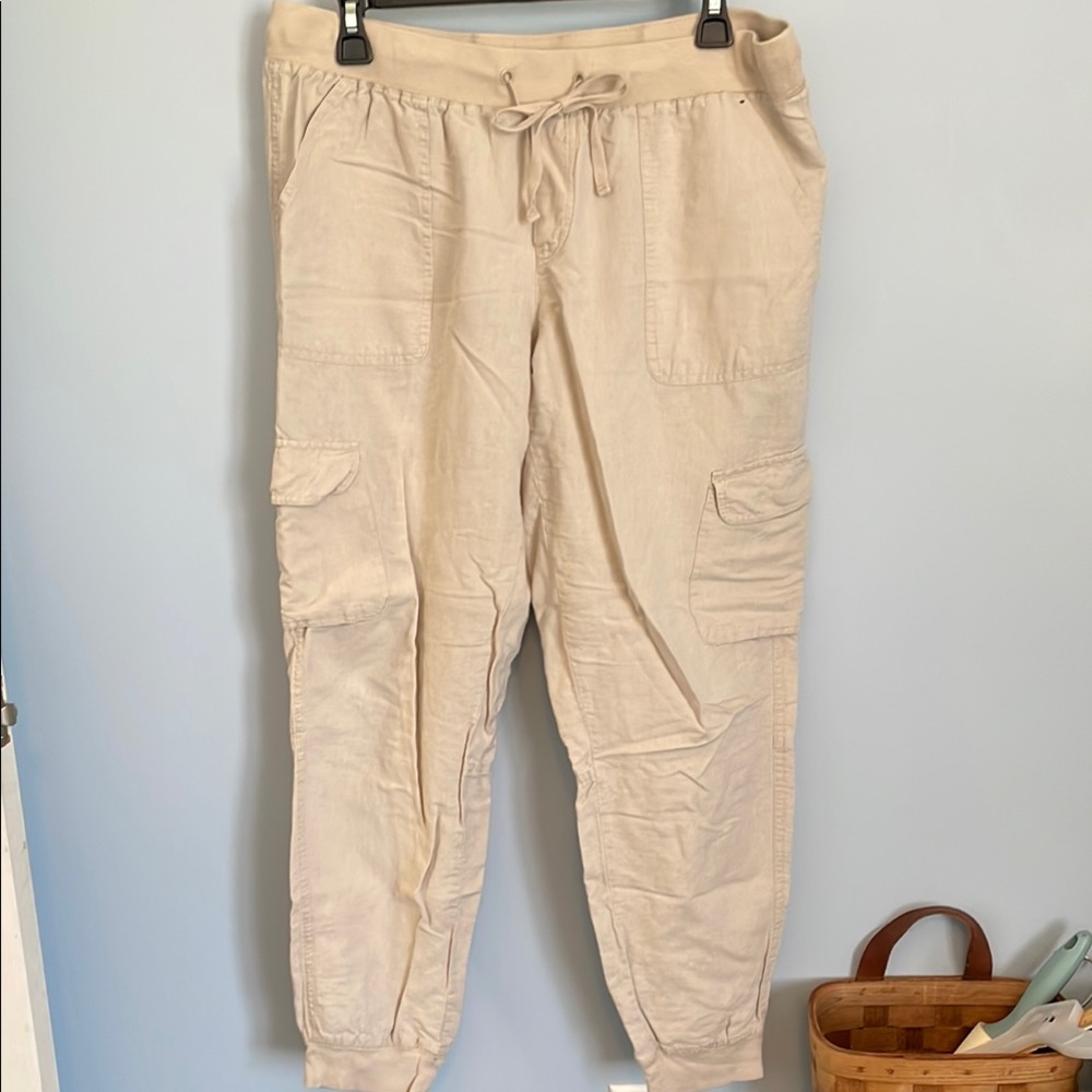 NY&Co tan linen/cotton Cargo Jogger Pants size medium